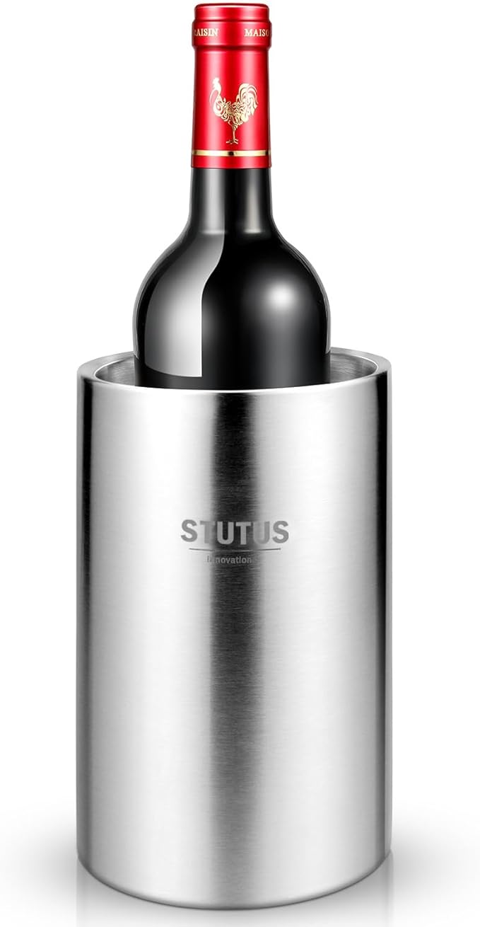 Wine Chiller Bucket, STUTUS Stainless Steel Double Wall White Wine Bottle Cooler Bucket, Insulated Champagne Beer Ice Bucket