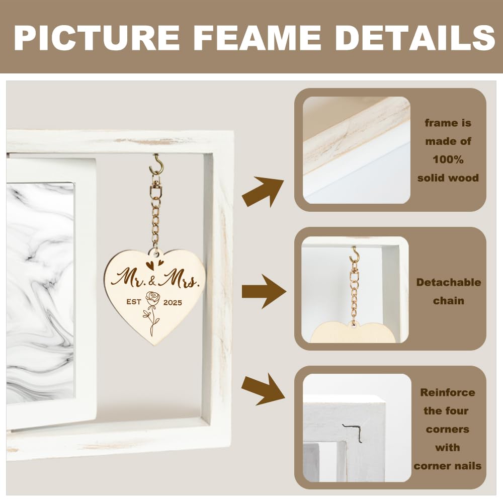 TiTkaiVi Rotating Wedding EST 2025 Picture Frame 4x6, Mr & Mrs Gifts, Bridal Shower & Engagement Gifts for Couples & Newlyweds