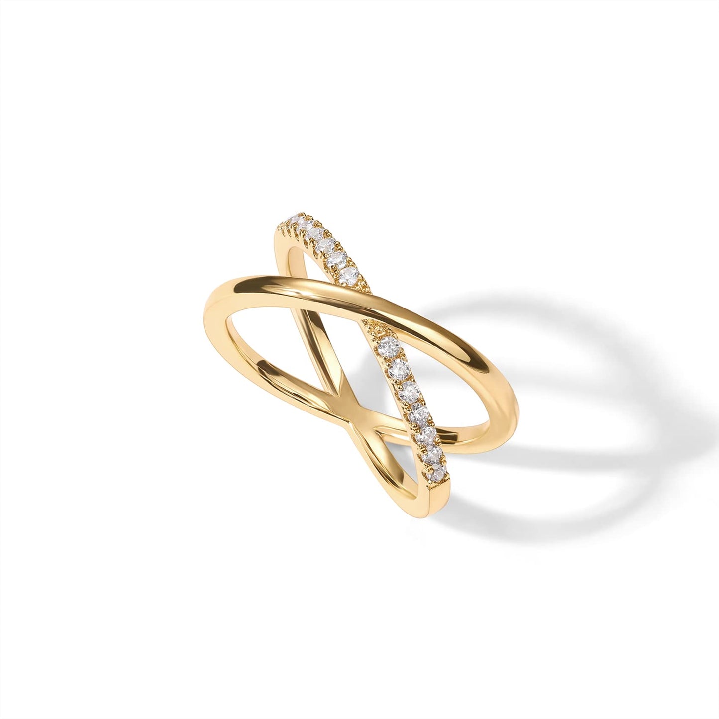 PAVOI 14K Gold Plated X Ring | Simulated Pavv Diamond CZ Criss Cross Ring for Women | Yellow Gold - Size 6