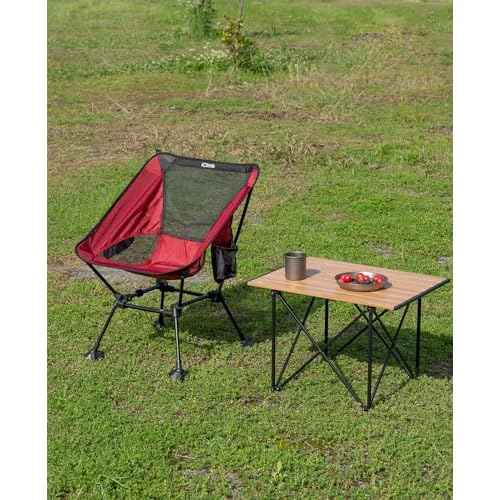 iClimb Ultralight Compact Camping Folding Beach Chair with Anti-Sinking Large Feet and Back Support Webbing (Red - Square Frame - 2PC)