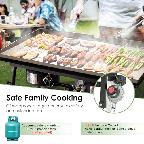 Red Mountain Valley Two Burner Outdoor Portable Camping Gas Stove with Removable Legs, Carrying Bag and Windshield, Campin...