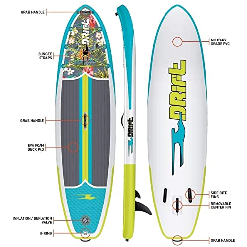 DRIFT Aero 10 FT 8in Inflatable Adult Stand Up Paddle Board Kit Includes Accessories Adjustable Paddle iSUP Travel Bag Blo...