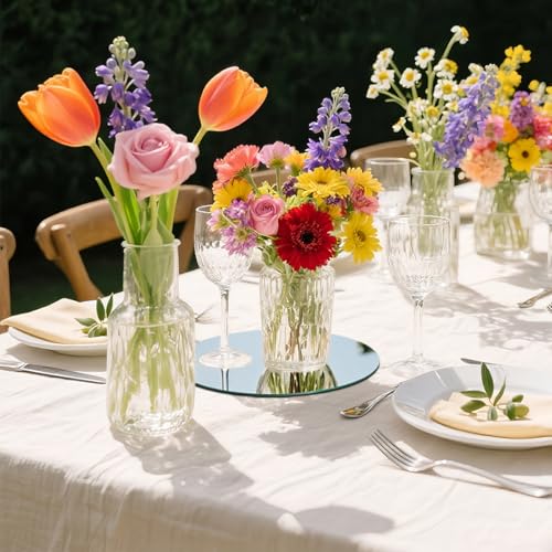 8" Round Mirror Centerpieces for Tables Decorations, 10 Pack Acrylic Circle Mirror Tray Candle Plate 2mm Thickness Mirror ...