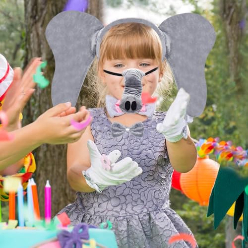 Xuyyicao 5 Pcs Grey Elephant Costume Set,Fuzzy Elephant Ears Nose Tail Gloves Bowtie Kit,Animal Costumes for Halloween Cos...