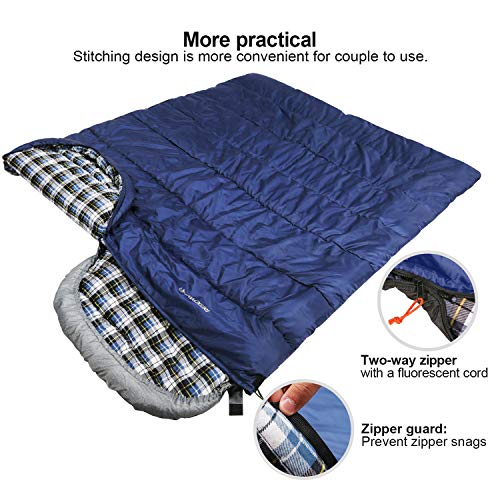 REDCAMP Flannel Sleeping Bag for Adults, Comfortable Cotton Sleeping Bags for Camping with Detachable Hood, Red/Grey/Blue/...