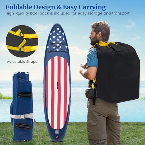 GYMAX Stand Up Paddle Board, Inflatable SUP with Wide Non-Slip EVA Deck, Accessories-Leash, D Rings, Hand Pump, Adjustable...