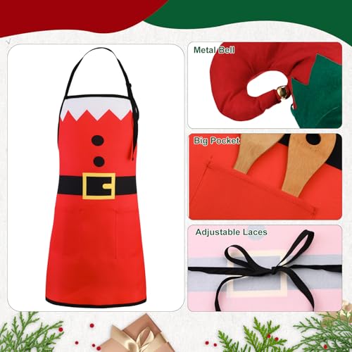 XLSXEXCL 2 Set Christmas Apron and Hat Set Elf Santa Claus Apron and Hat Funny Santa Claus Elf Cosplay Costume Kit for Xma...