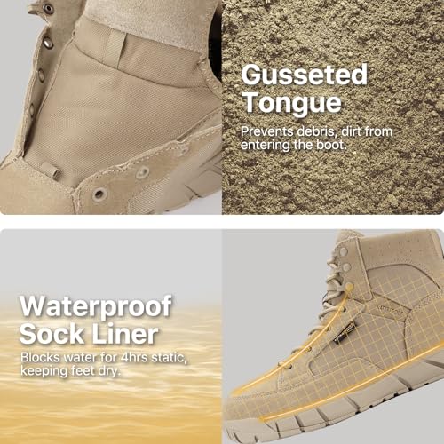 FREE SOLDIER Men's Durable Work Boots 6 Inches Lightweight Waterproof Hiking Boots Suede Leather Tactical Boots