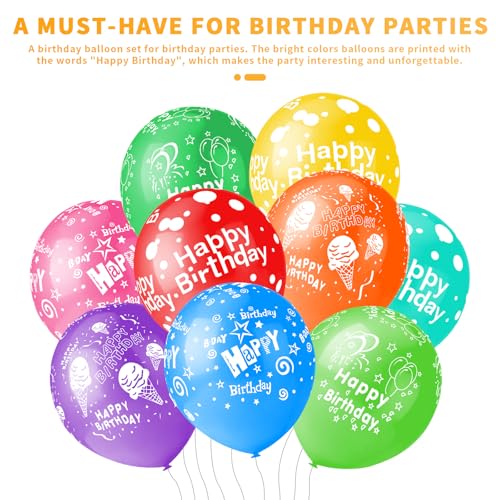 50pcs 12inch Happy Birthday Balloons for Men&Women, Assorted Balloons for Party, Beautiful Flowers Printed Decoration (Bir...