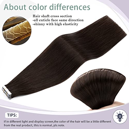 S-noilite 20Pcs 60g Remy Tape in Hair Extensions Human Hair Seamless Skin Weft Invisible Double Sided Glue in hair for women Silky Straight 24 Inch #02 Dark Brown Color