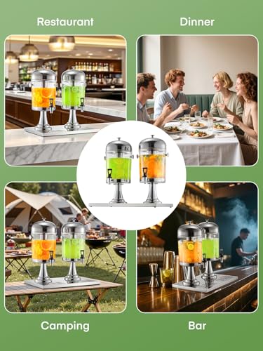 Drink Dispensers for Parties, 4.4 Gallon Beverage Dispenser with Stand & Ice Core, Stainless Steel Beverage Dispenser, Com...