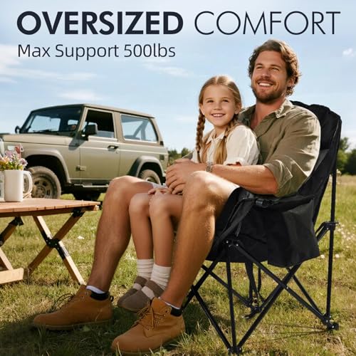 Oversized Camping Chairs for Adults - Heavy Duty Padded Outdoor Folding Lawn XL Camp Chair with Cup Holder Cooler Pockets ...