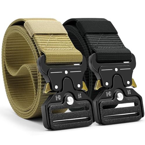 Men's Tactical Belt,Military Rigger Elastic Nylon Belt 2-Pack,with Retainer Quick Release Metal Buckle outdoors