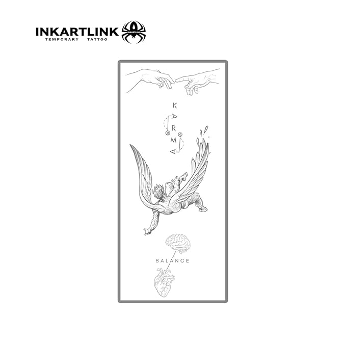 INKARTLINK Semi Permanent Tattoo, Temporary Tattoo, beautiful and realistic design, fun tattoo experience, cruelty-free, non-reflective, waterproof (Fallen Angels、 Brains and Hearts)