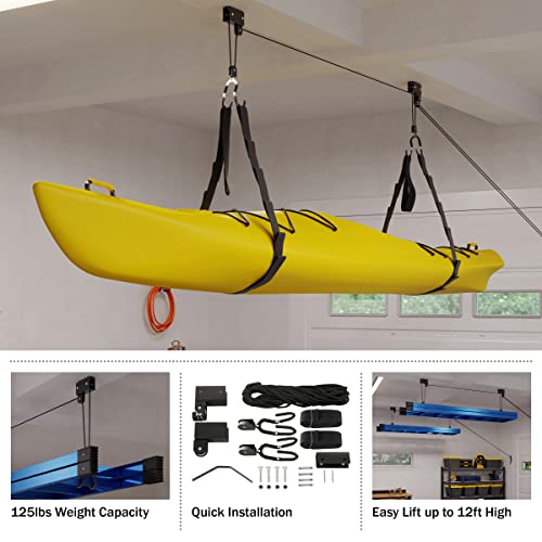 RAD Sportz Kayak Storage Hoists - Overhead Pulley Hoist Systems with 125lb Capacity Each for Canoes, Bikes, Ladders, and More