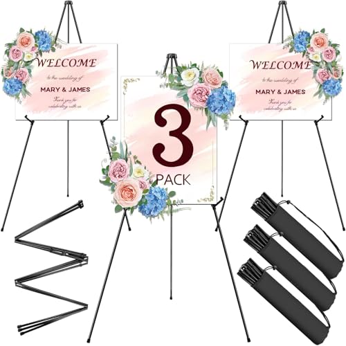 AROIC 63" Easel Stand for Display, 3 Pack Portable Foldable Metal Easel, Easels for Signs Wedding Logos,Arts, Painting,Adj...