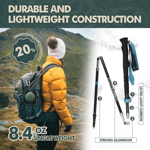 GPTCAMP Walking Sticks Collapsible Hiking Poles,Lightweight Trekking Poles Made of Carbon -Aluminum,2pc Folding Halking St...