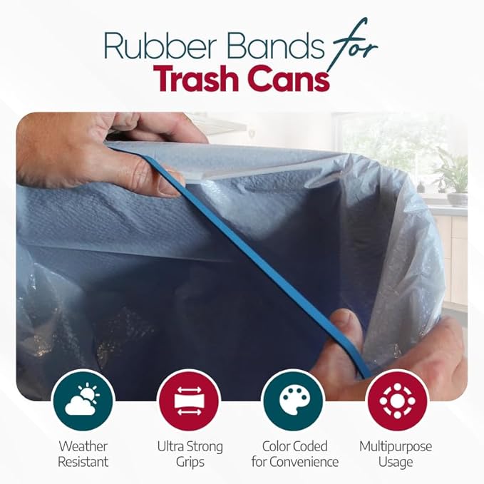 Rubber Bands 95-96 Gallon Trash Cans - Garbage Bag Holder - Heavy Duty - Pack of 6
