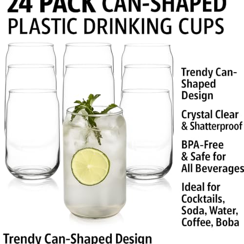 Oojami 30 pcs Can shaped Plastic Disposable Stemless Shatterproof BPA-Free drinking cups Beer Iced Coffee Mocktails, Cockt...