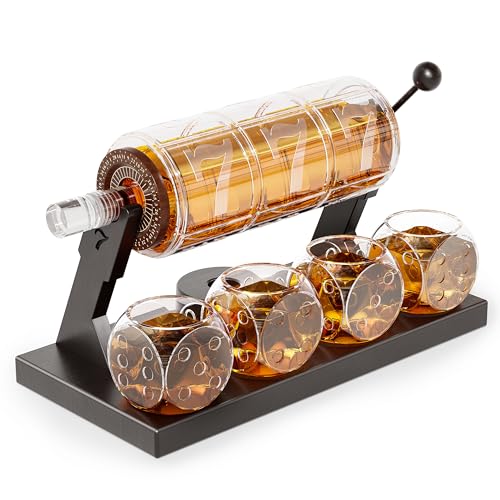 Kollea Slot Whiskey Decanter Set for Men, 50.7 Oz Casino Style Whiskey Decanter with 4 Dice Glasses, Birthday Gifts for Me...