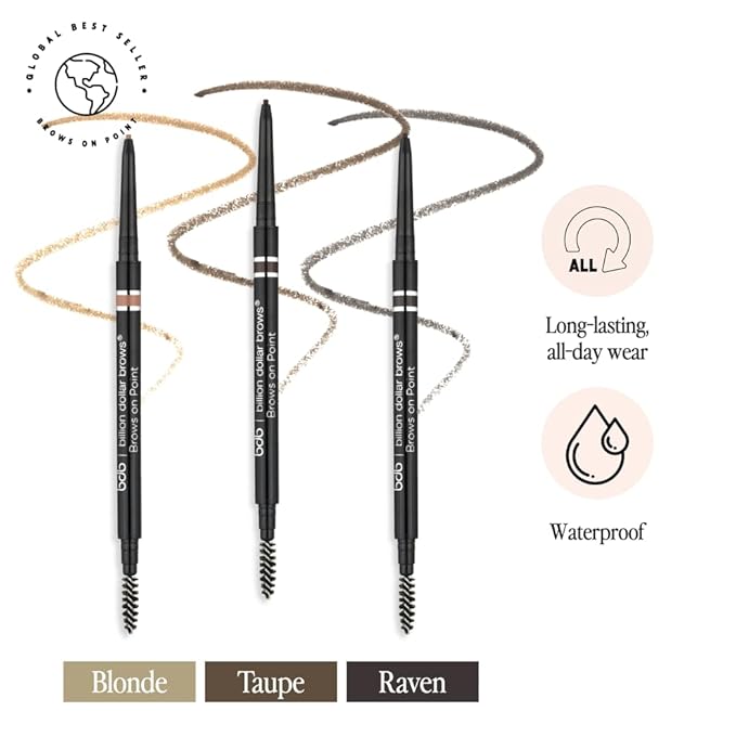 bdb Brows on Point Micro Brow Pencil - Precision Tip & Spoolie, Waterproof, Define, Shape & Fill Brows, Blonde, 3-Pack