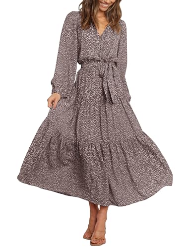 PRETTYGARDEN Womens Spring Long Sleeve Wrap V Neck Ruffle Floral Maxi Dress Casual Tie Waist Boho Chiffon Flowy Long Dresses