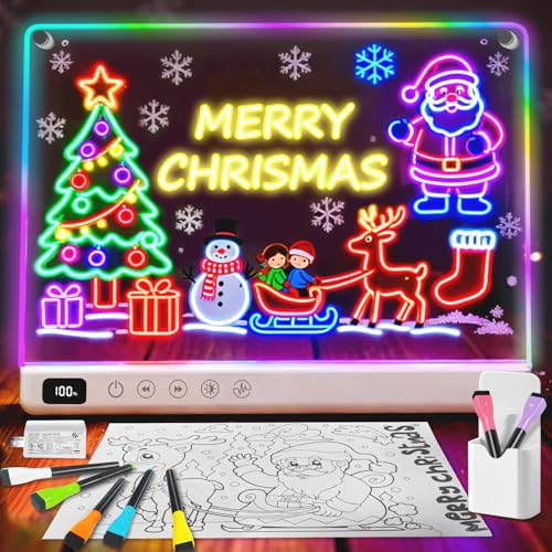 Lumiboard Led Drawing Board with 13 Light Effects, 16" Rechargeable Glow Doodle LED Note Board with Colors, Neon Light Up ...