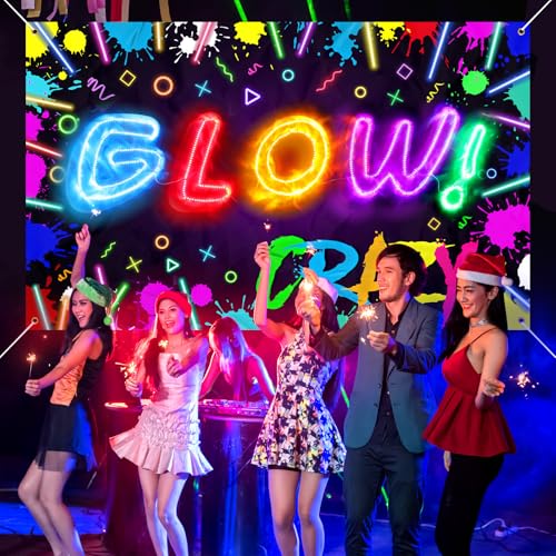 Wiwiqing Glow Crazy Backdrop with LED Light Neon Glowing Birthday Photography Background LED Light Strip 5.9 x 3.6ft Glow ...