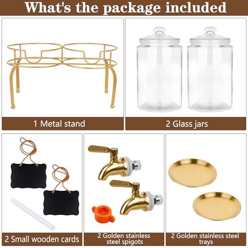 Drink Dispensers for Parties, 2 Pack 1 Gallon Beverage Dispenser with Stand, Drink Dispenser With Glass Lid, juice dispens...