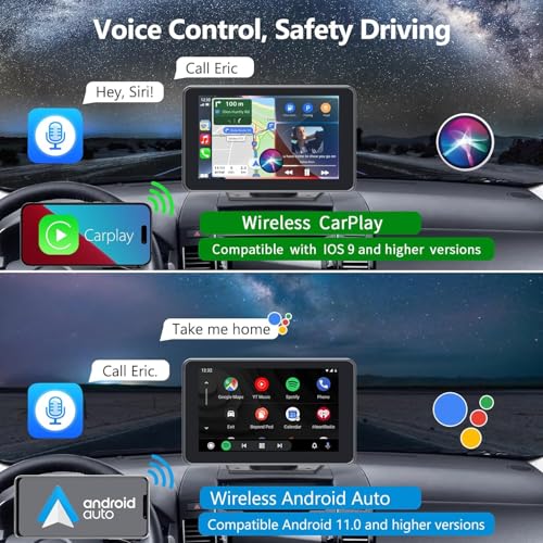 Carplay Screen for Car with Apple CarPlay/Android Auto, 7" Wireless Car Stereo, Portable Touchscreen Car Radio with Blueto...