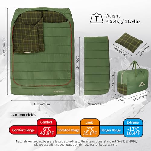 Naturehike 0 Degree 30 Degree Flannel Two Person Sleeping Bag with Pillows for Adults, Couples & Family, Queen Size Double...