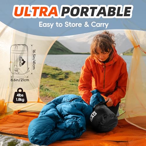 MEREZA Sleeping Bags XL for Adults Cold Weather Mens Large Wide Sleeping Bag for Big and Tall Girls Boys with Compression ...