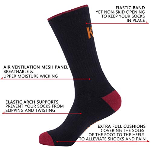 KONY Men's 5 Pairs Thick Cushion Hiking Walking Socks, Wicking Outdoor Sports Crew Socks