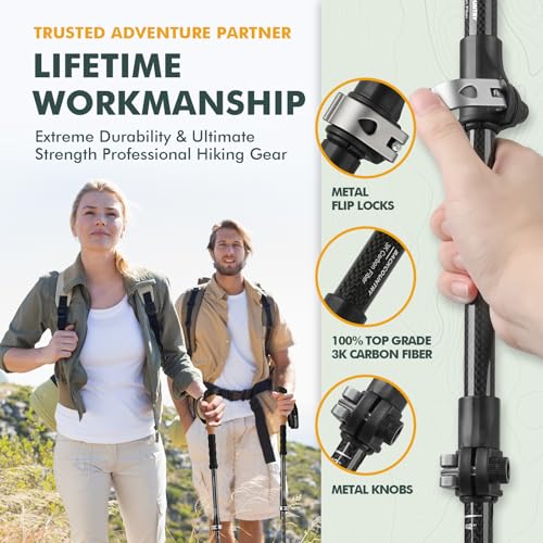 KINGGEAR TPC-3K 100% Carbon Fiber Trekking Poles for Hiking - Ultralight Collapsible Hiking Poles with Cork & EVA Foam Gri...