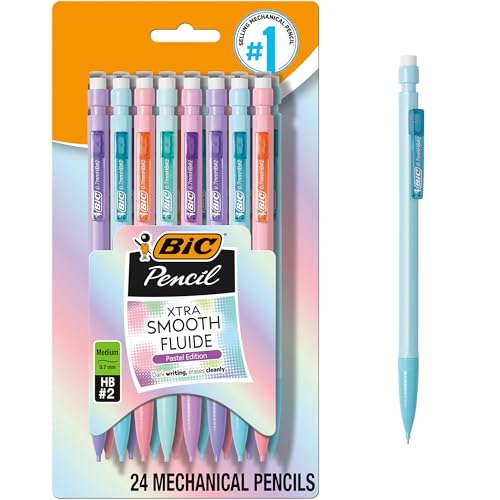 BIC Xtra-Smooth Pastel Mechanical Pencils with Erasers, Medium Point (0.7mm), 24-Count Pack, Bulk Mechanical Pencils for S...