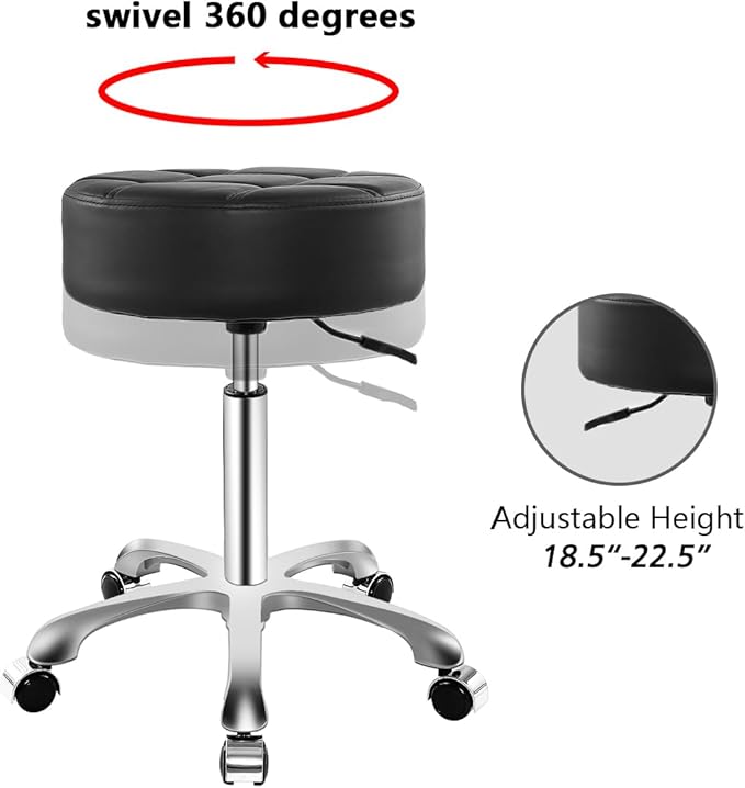 Ainilaily Rolling Stool with Wheels, Thick Cushion Heavy Duty Esthetician Hydraulic Chair Stool for Work Medical Tattoo Salon Office (Black)