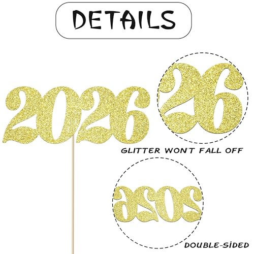 2026 Centerpiece Sticks Number 2026 New Year Table Decorations 12PCS Graduation Table Toppers Glitter Gold 2026 Table Cent...