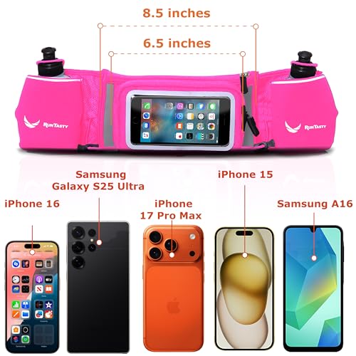 No.1 Hydration Belt by Runtasty - Premium Running Fuel Belt w/2 BPA-Free 10 oz Water Bottles, Tilt-Up Pocket w/Touchscree...