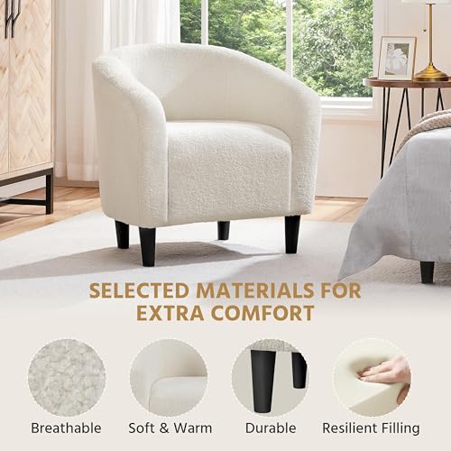 Yaheetech Accent Barrel Chair, Boucle Fabric Club Chair, Furry Sherpa Elegant Armchair with Cozy Soft Padded, Suitable for...