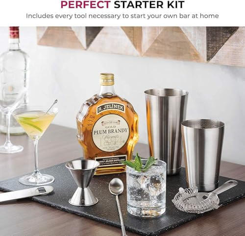 Cocktail Shakers Set, 14 Piece Stainless Steel Bar Tools Kit with Shaking Tins, Flat Bottle Opener, Double Bar Jigger, Haw...