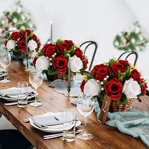 Sziqiqi Red Fake Flowers for Wedding Centerpiece Kissing Flower Balls for Tables Flower Centerpieces Arrangement for Party...