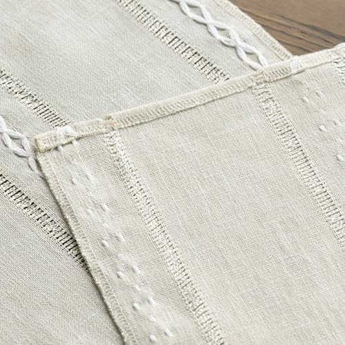 Artoid Mode Beige Rustic Cotton Linen Table Runner, Seasonal Embroidered Hollow Kitchen Dining Table Decoration for Home P...