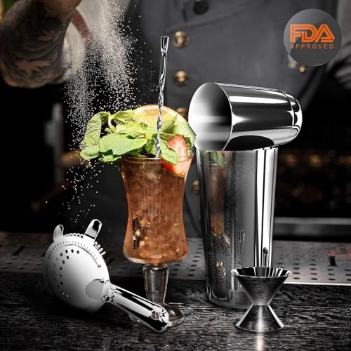 NutriChef Mixology Bartender Cocktail Shaker Set - Includes 15 & 30 oz Stainless Steel Shakers, 6 Bottle Pourers & More - ...