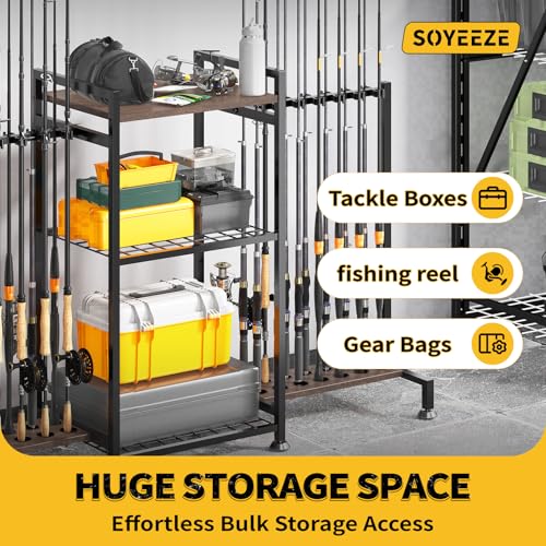 SOYEEZE Fishing Rod Holder for 28 Rods, Ground Stand Fishing Pole Holders for Garage, 3-Sided Vertical Fish Rod Rack for T...