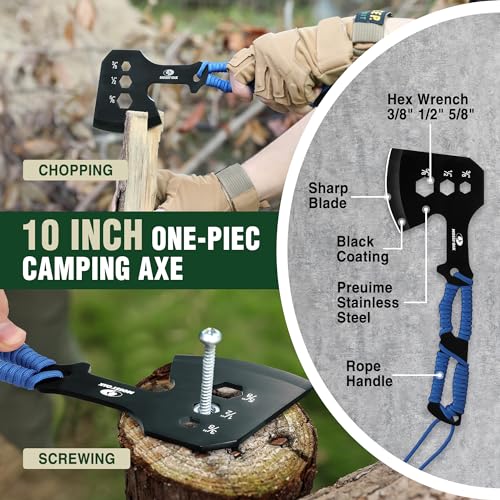 Mossy Oak Hatchet and Machete Knife Set with Sheath, One-Piece Axe & Hunting Knives with Paracord Handle, Zoomable Flashli...