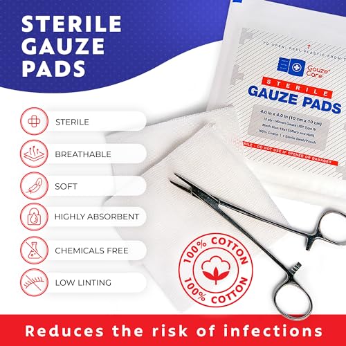 100pc Large Sterile Gauze Pads 4x4 Sterile for Wounds Bulk - 12ply Woven Gauze Sponges 4x4 Sterile - USP IV Breathable Mes...