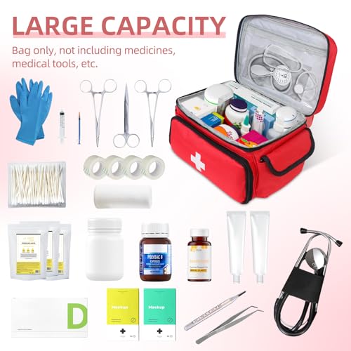 ALSLEA First Aid Bag Empty First Aid Kit Storage Box 12" x 9" x 7" Medical Bag Portable Pill Bottle Organizer Case for Ca...