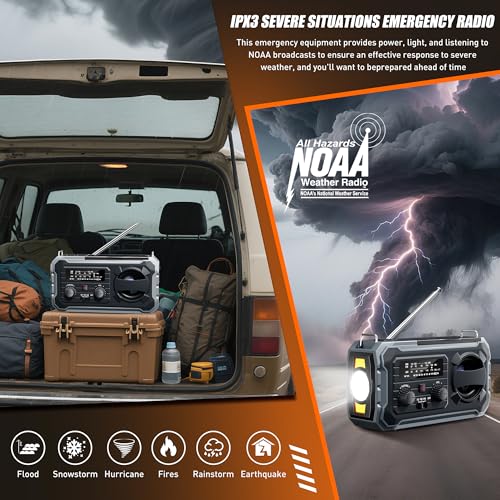 Hand Crank Emergency Radio, 10000mAh Weather Radio with AM/FM/NOAA, Solar Prower, SOS Alarm, Phone Charging, LED Flashligh...