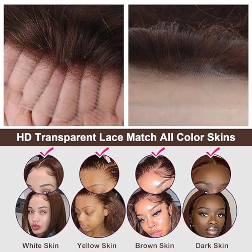 200 Density Brown Straight Lace Front Wigs Human Hair 20 Inch Chocolate Brown Human Hair Wig Straight 13x4 HD Transparent Lace Frontal Wigs Pre Plucked 4# Colored Wig