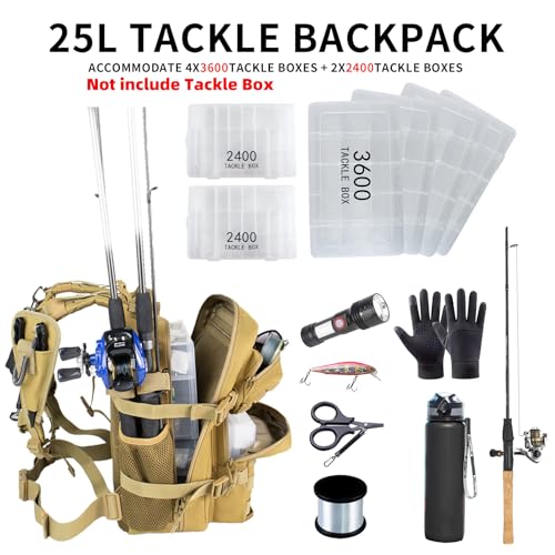 Small Tactical Fishing Tackle Backpack with Removable Plier Holder & Rod Holders Storage Fishing Gear and Equipment Tackle...